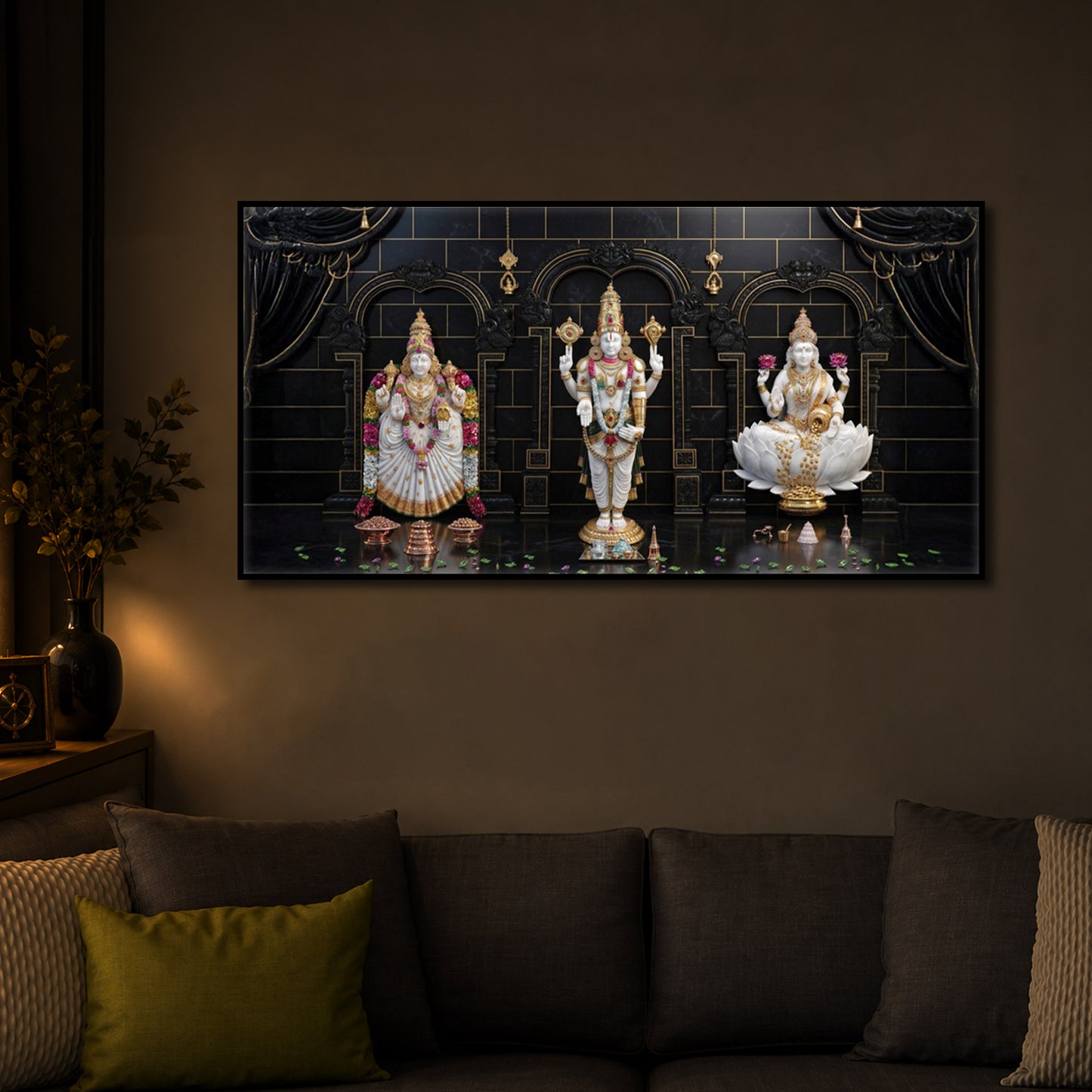 Maa Laxmi & Lord Venkateswara Modern Luxury Backlight Horizontal Wall Art