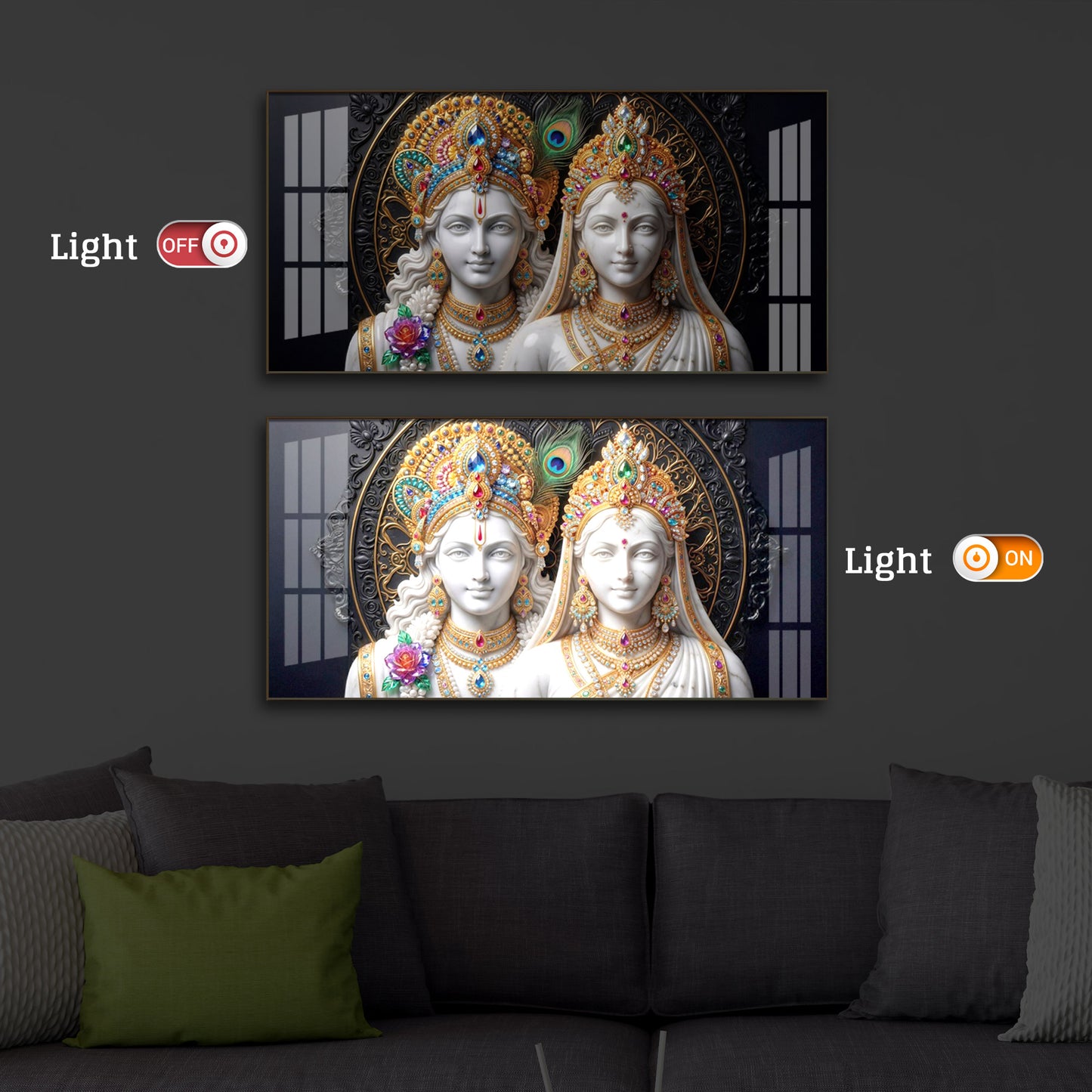 Generic Radha Krishna Modern Luxury Backlight Horizontal Wall Art