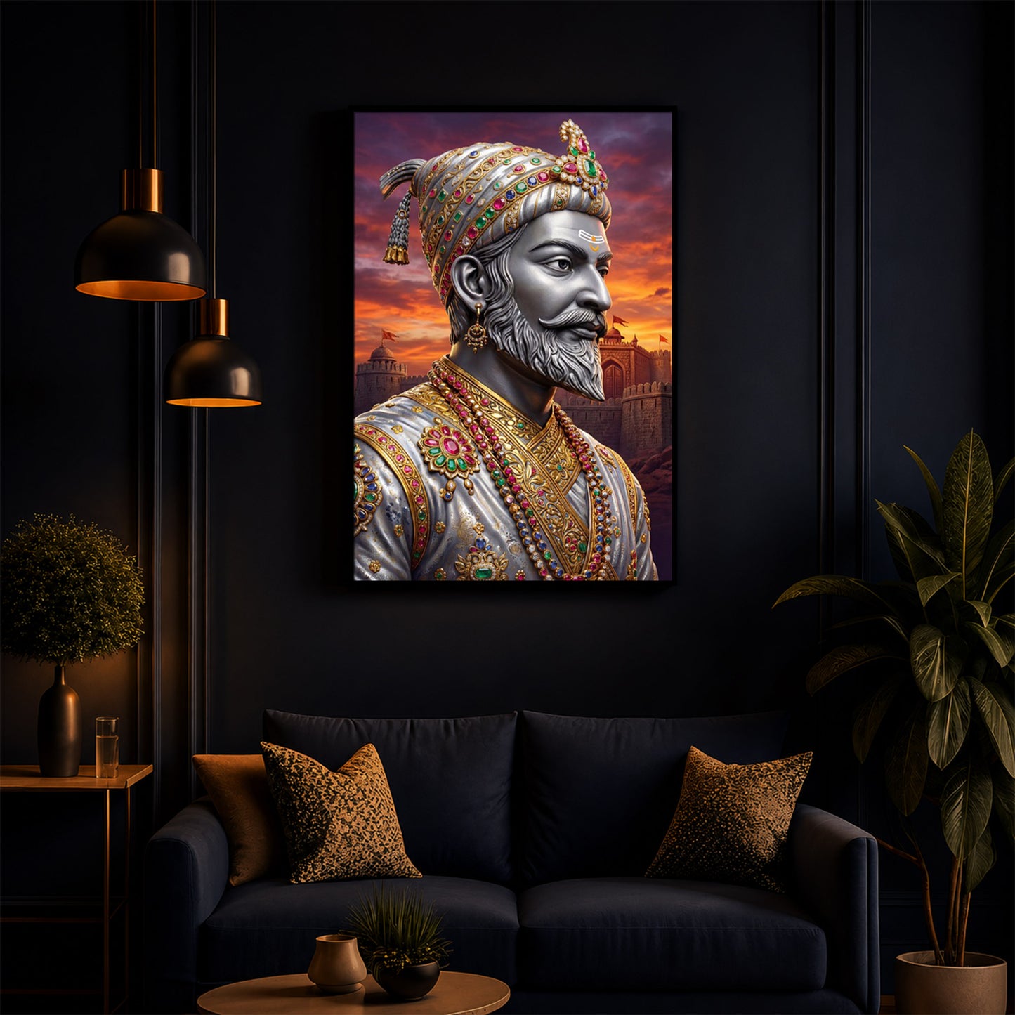 Maratha Shivaji Maharaj Modern Luxury Backlight Vertical Wall Art