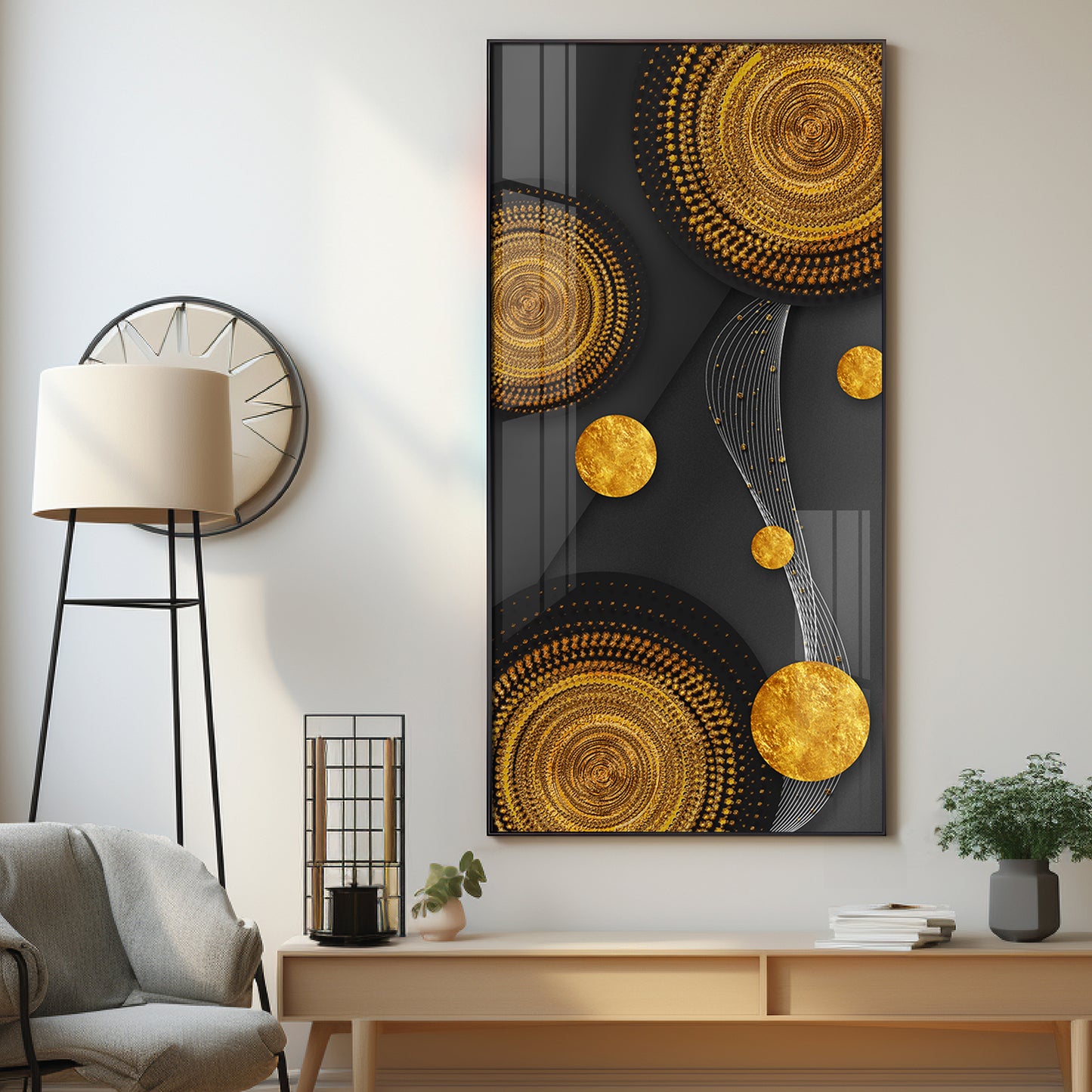 Gold Circle Shape Premium Acrylic Vertical Wall Art