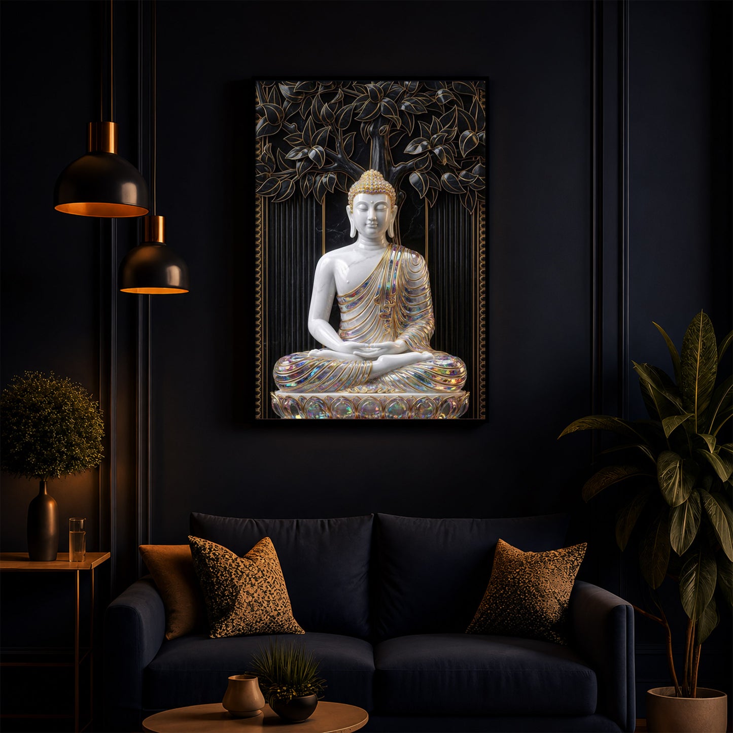 Serene Buddha Meditation Pose Modern Luxury Backlight Vertical Wall Art