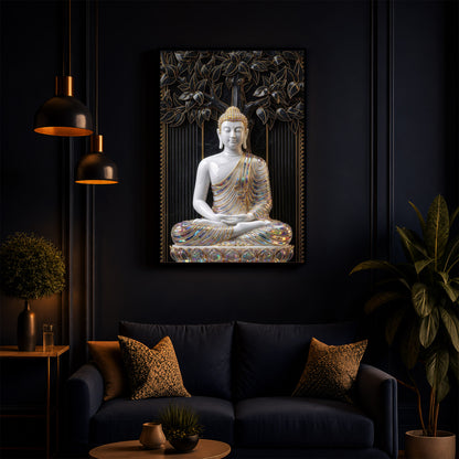 Serene Buddha Meditation Pose Modern Luxury Backlight Vertical Wall Art