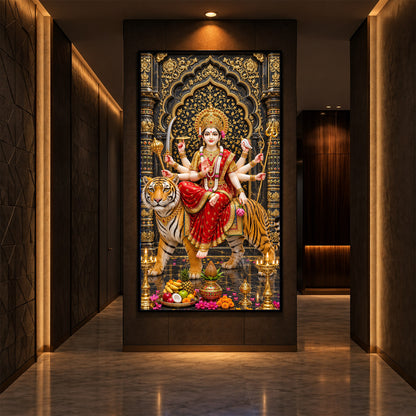 Ashtabhuja Durga Modern Luxury Backlight Vertical Wall Art