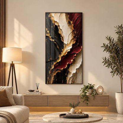 Luxurious Textured Abstract Maroon Black & Gold Premium Acrylic Vertical Wall Art