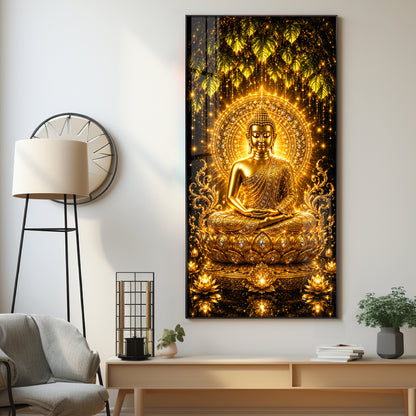 Golden Meditating Buddha Premium Acrylic Vertical Wall Art