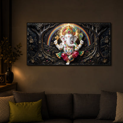 Divine Shree Ganesh Ji Modern Luxury Backlight Horizontal Wall Art