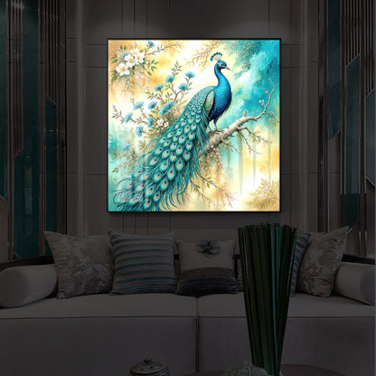 Peacock Perch Art Modern Luxury Backlight Square Wall Art