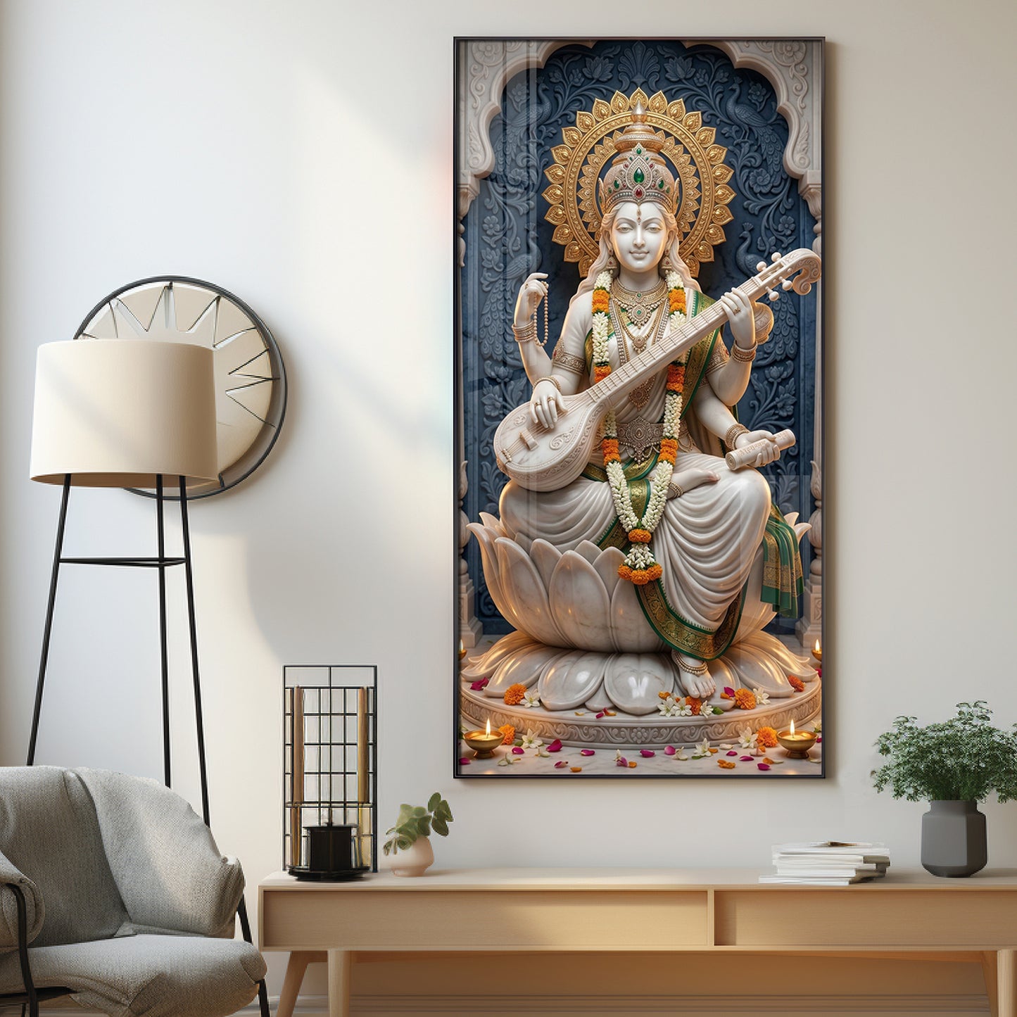 Divine Goddess Maa Saraswati Premium Acrylic Vertical Wall Art