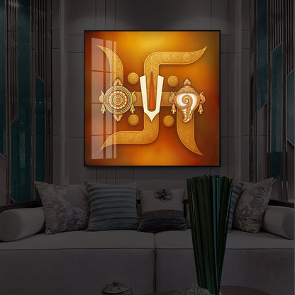 Hindu Symbols of Swastik Modern Luxury Backlight Square Wall Art