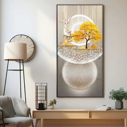 Golden Tree Nature's Embrace Premium Acrylic Vertical Wall Art