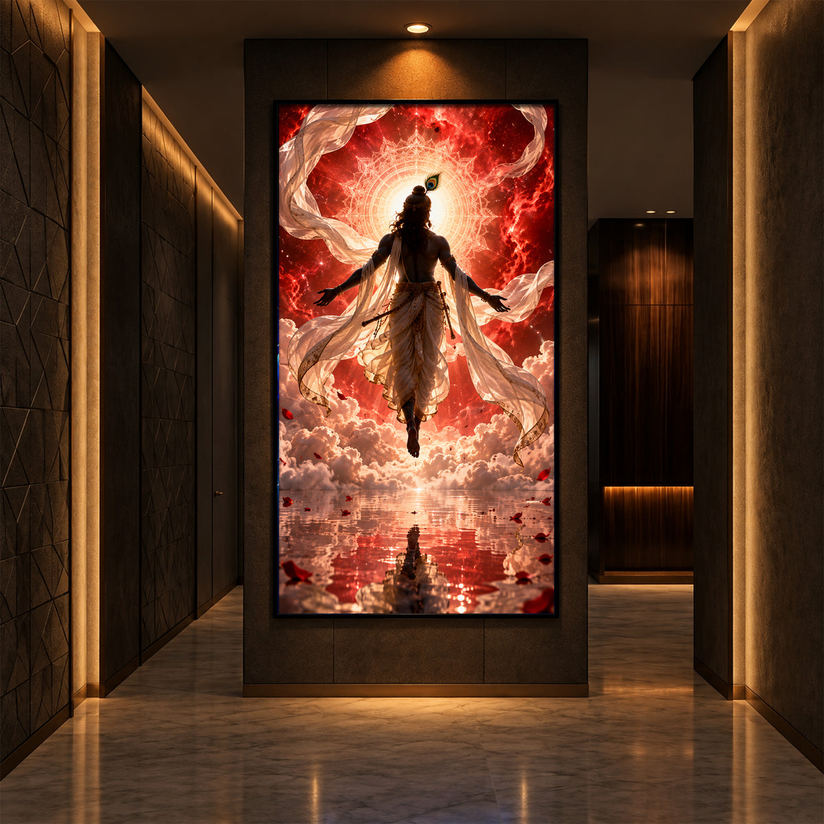 Shri Krishna Cosmic Aura Modern Luxury Backlight Vertical Wall Art