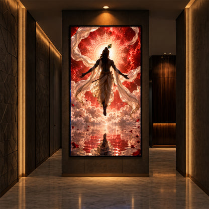 Shri Krishna Cosmic Aura Modern Luxury Backlight Vertical Wall Art