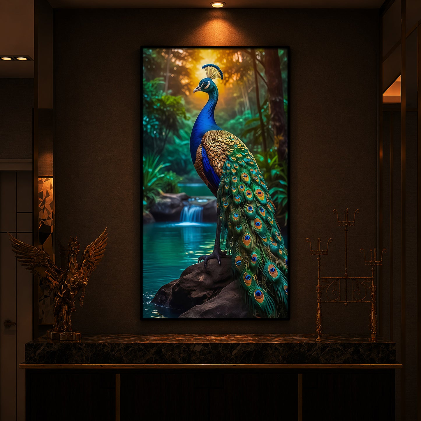 The Peacock Modern Luxury Backlight Vertical Wall Art
