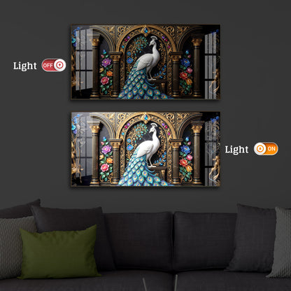 White Peacock Against A Dark Modern Luxury Backlight Horizontal Wall Art