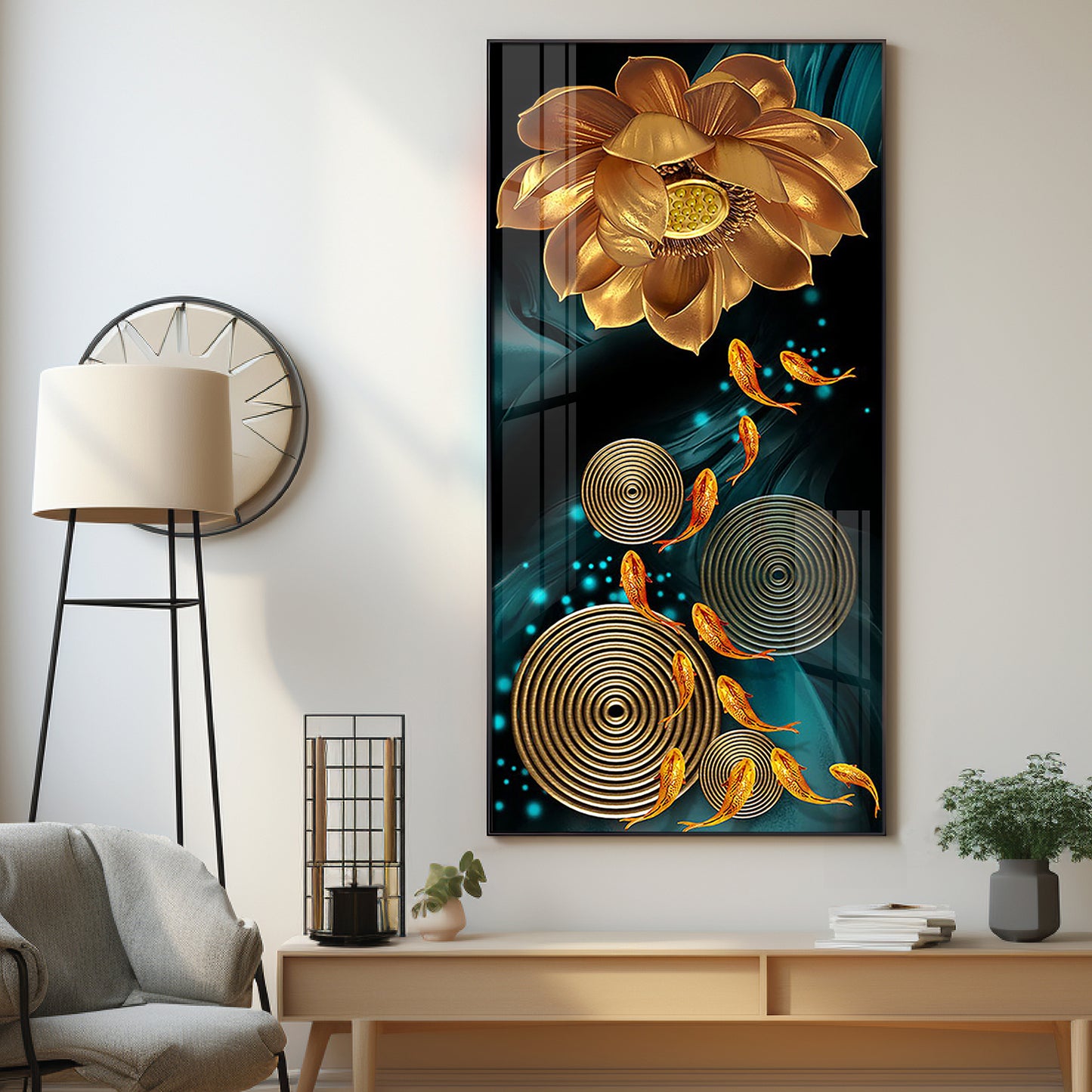 Golden Serenity Blossom Premium Acrylic Vertical Wall Art