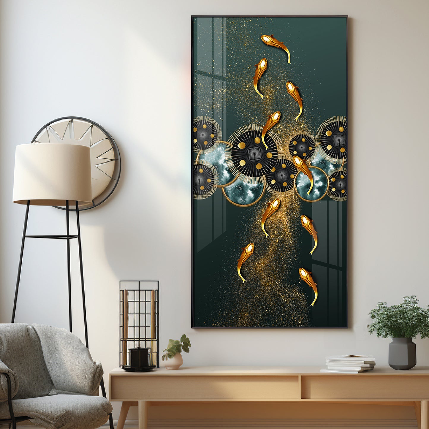 Golden Koi Fish Feng Shui Carp Premium Acrylic Vertical Wall Art