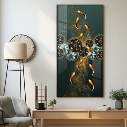 Golden Koi Fish Feng Shui Carp Premium Acrylic Vertical Wall Art