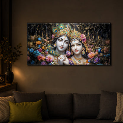 Spiritual Serenity Radha Krishna Modern Luxury Backlight Horizontal Wall Art