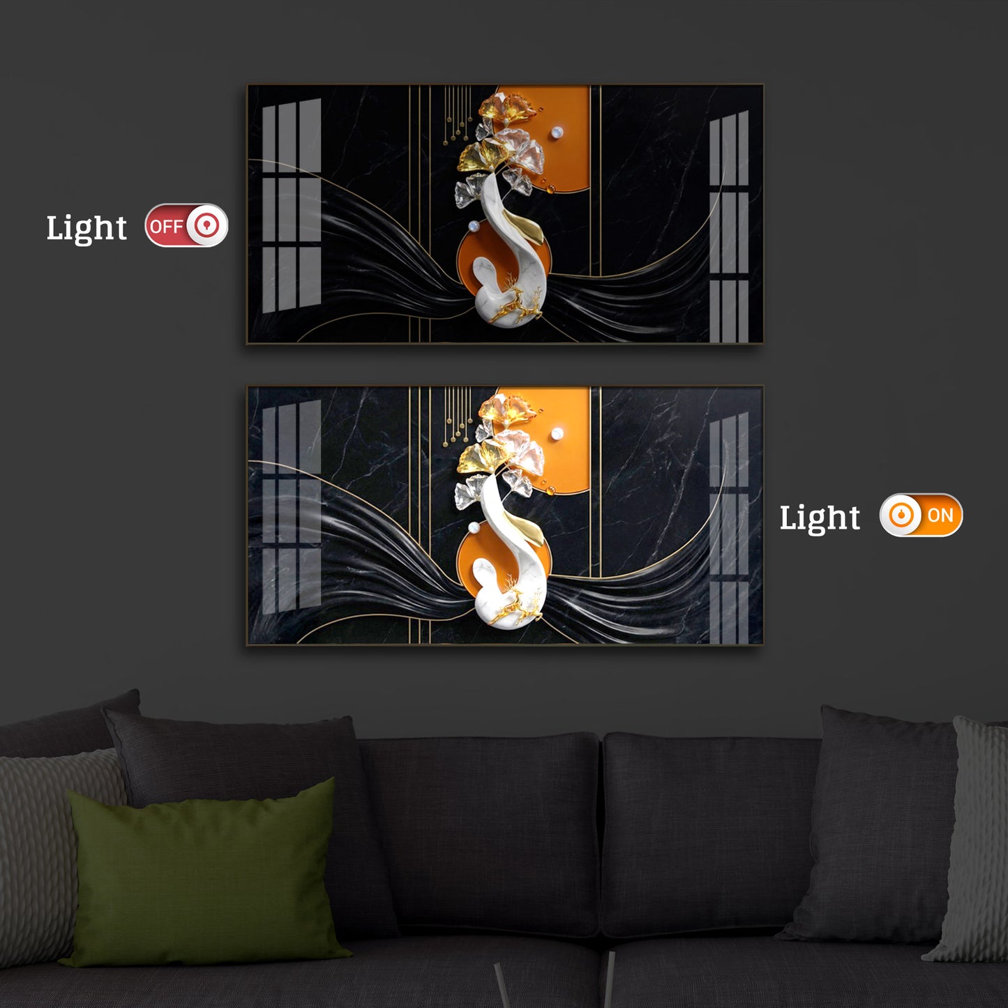 Black & Bold Modern Luxury Backlight Horizontal Wall Art