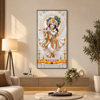 Krishna In White Dhoti Premium Acrylic Vertical Wall Art
