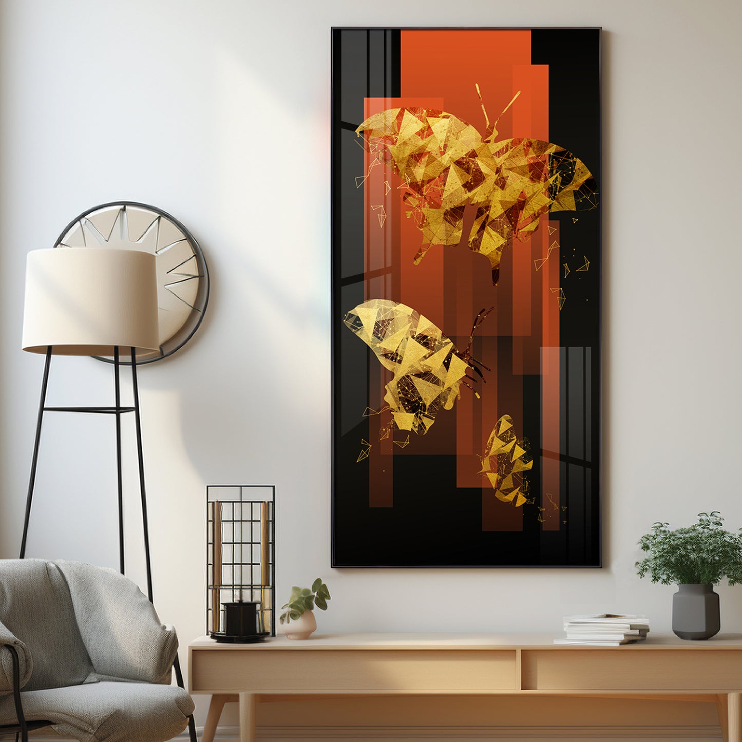 Golden Butterfly Premium Acrylic Vertical Wall Art