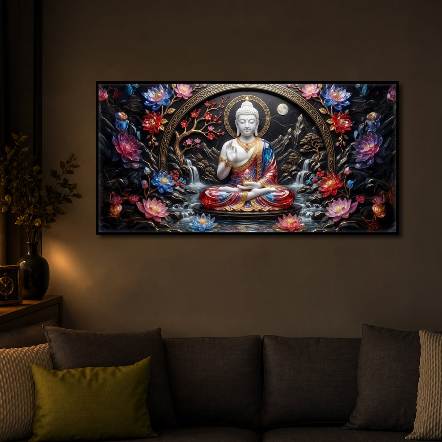 Colorful Buddha Modern Luxury Backlight Horizontal Wall Art