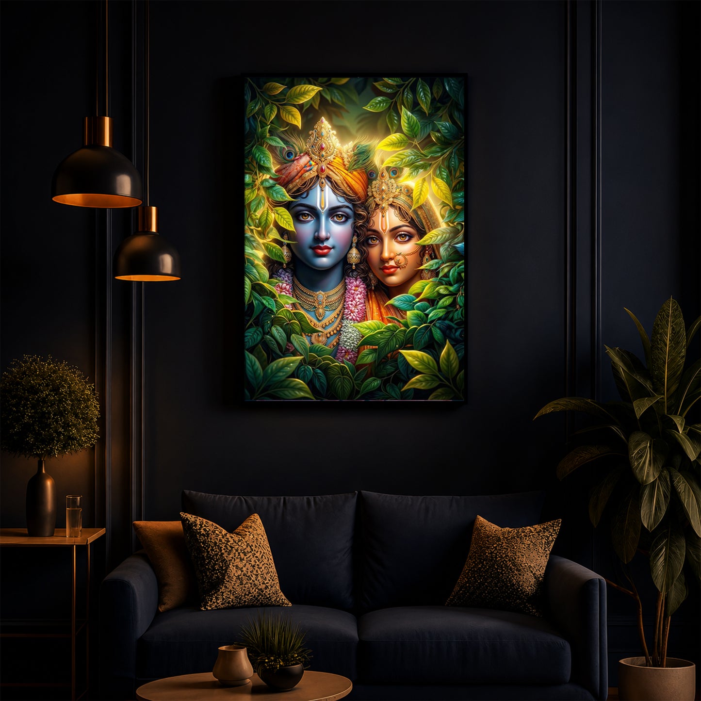 Lord Radha Krishna With Nature Modern Luxury Backlight Vertical Wall Art