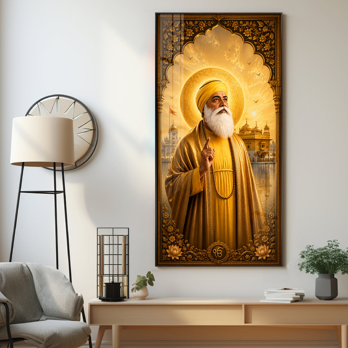 Guru Nanak Dev Ji With Blessing Premium Acrylic Vertical Wall Art