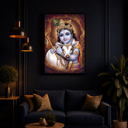 Sri krishna God Modern Luxury Backlight Vertical Wall Art