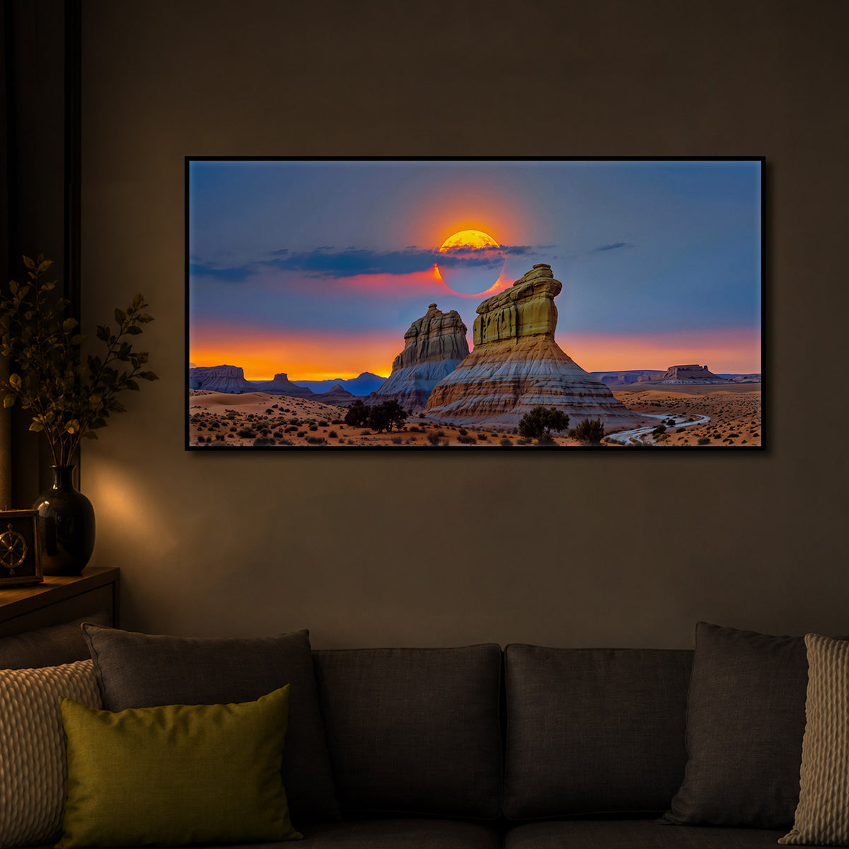 Desert Rock Plateau Sunset Modern Luxury Backlight Horizontal Wall Art