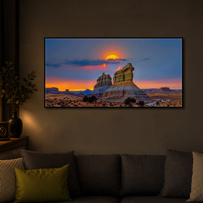 Desert Rock Plateau Sunset Modern Luxury Backlight Horizontal Wall Art