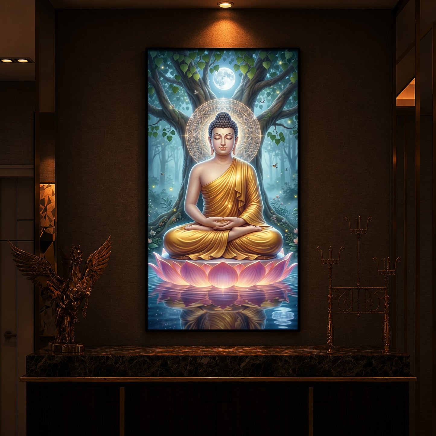 Meditation Buddha Modern Luxury Backlight Vertical Wall Art