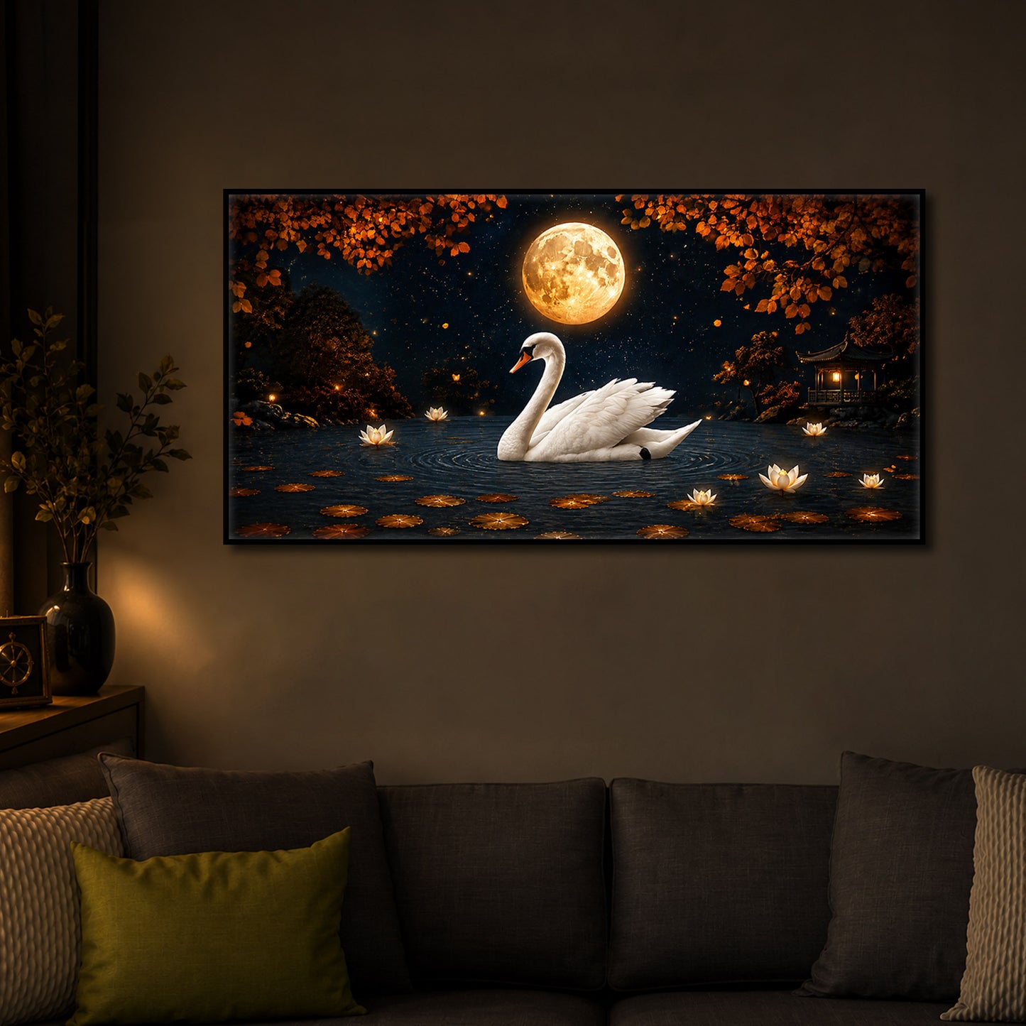 White Swan Modern Luxury Backlight Horizontal Wall Art