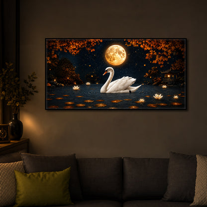 White Swan Modern Luxury Backlight Horizontal Wall Art