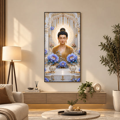 Golden Buddha Meditating Premium Acrylic Vertical Wall Art