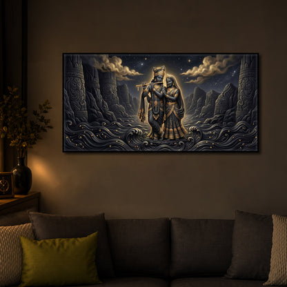 Depiction Of Radha Krishna Modern Luxury Backlight Horizontal Wall Art