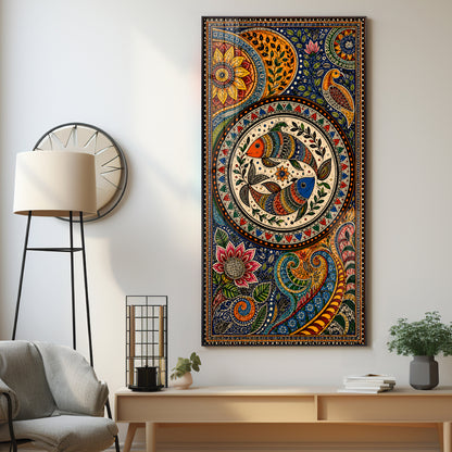 Traditional Folk Art Dual Fish & Floral Mandala Premium Acrylic Vertical Wall Art
