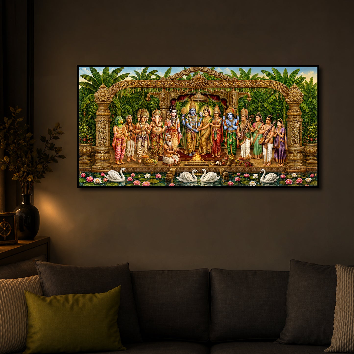 Hindu Deities Srinivasa Kalyanam Modern Luxury Backlight Horizontal Wall Art