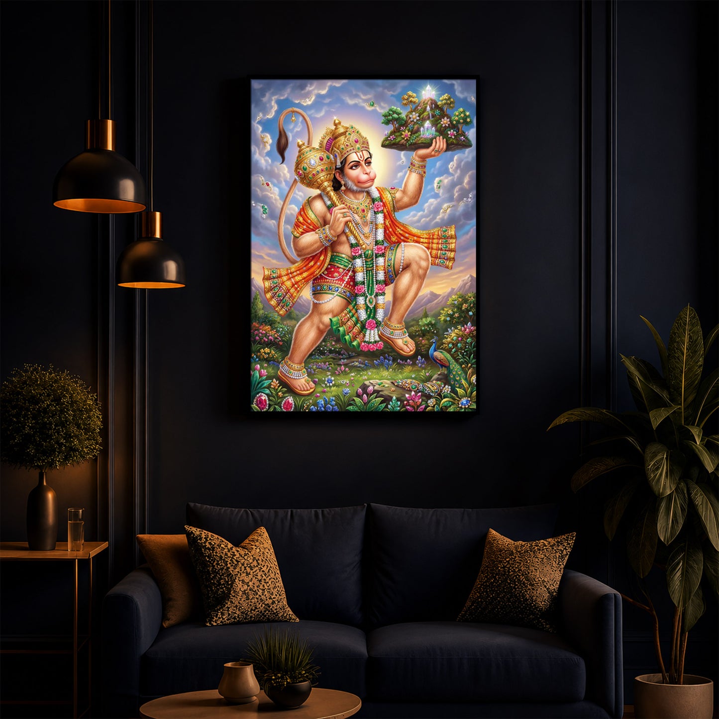 Lord Hanuman Carries The Mountain Modern Luxury Backlight Vertical Wall Art