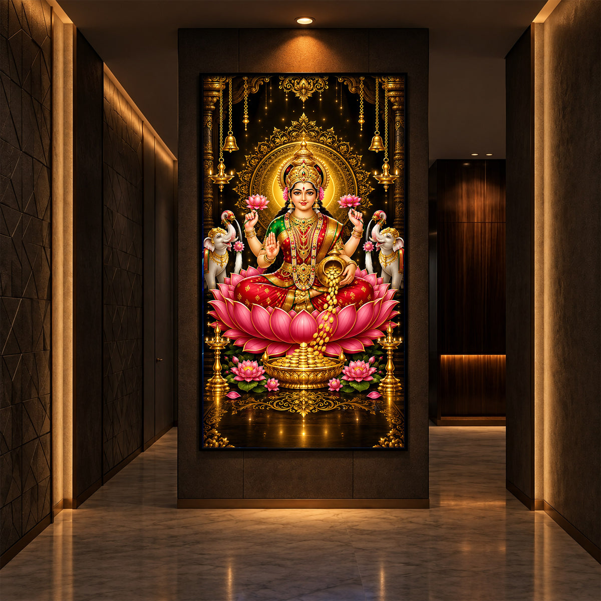 Goddess Lakshmi Modern Luxury Backlight Vertical Wall Art