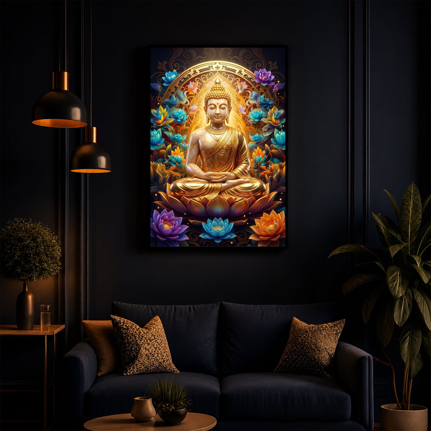 Meditating Gautam Buddha Modern Luxury Backlight Vertical Wall Art