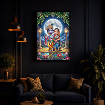 Little Radha Krishna Modern Luxury Backlight Vertical Wall Art