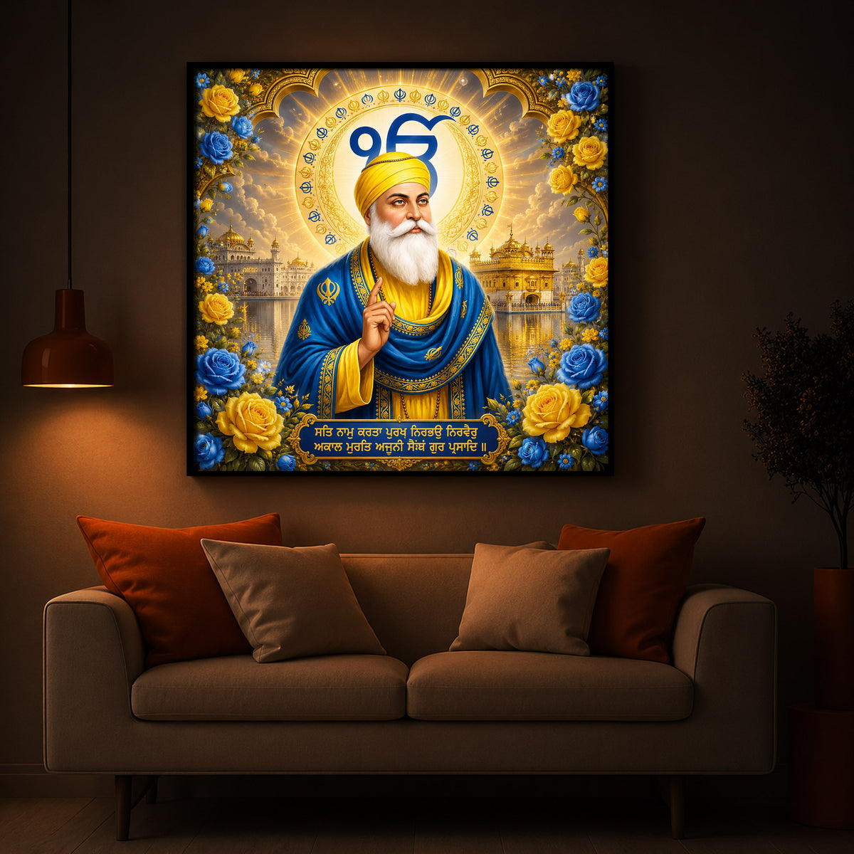 Guru Nanak Dev Ji Ek Onkar Modern Luxury Backlight Square Wall Art