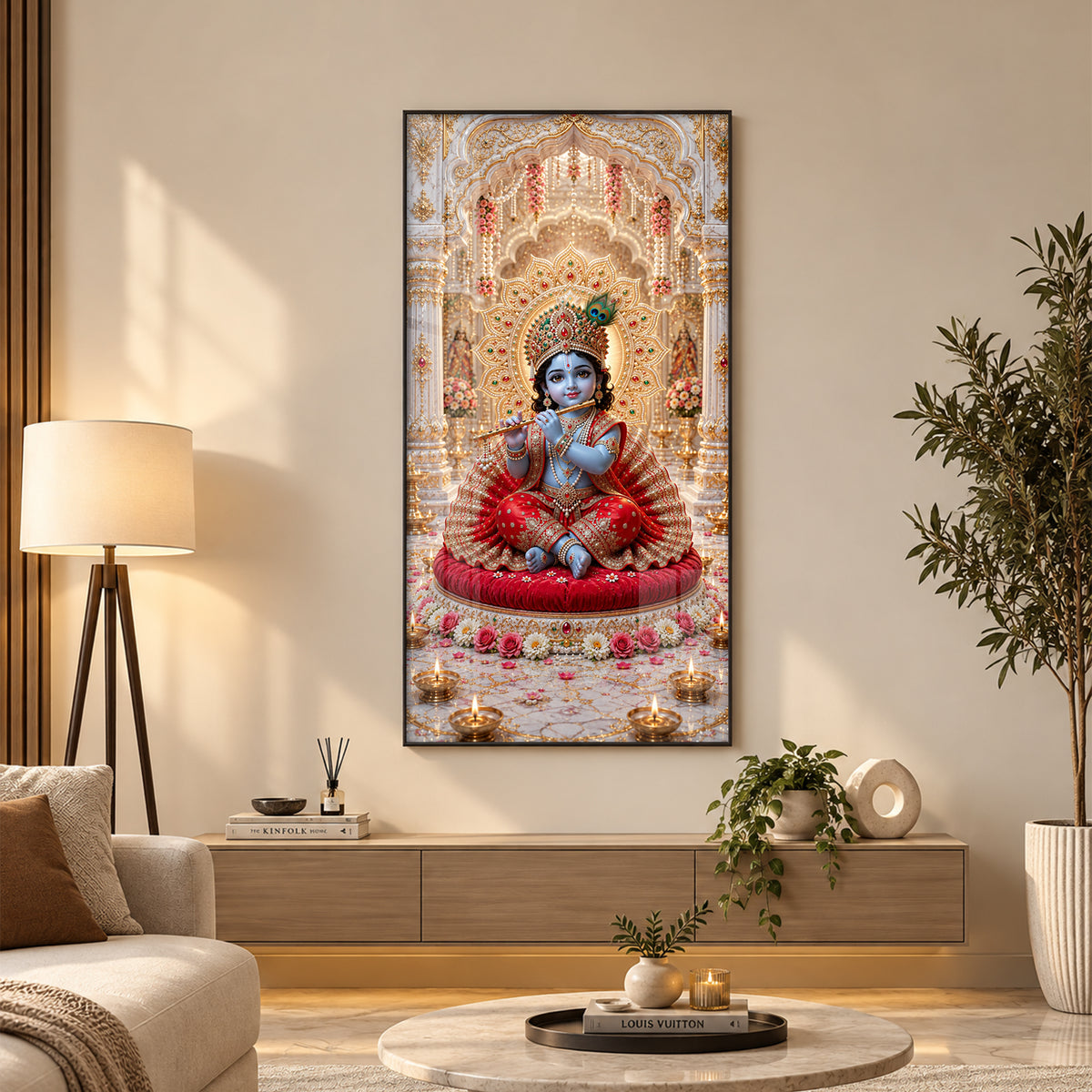 Laddu Gopal Playing Flute Premium Acrylic Vertical Wall Art