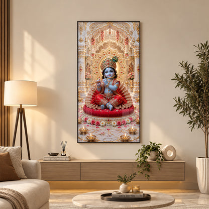 Laddu Gopal Playing Flute Premium Acrylic Vertical Wall Art