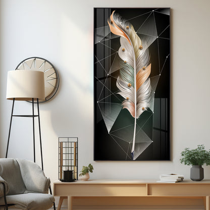White Feather With Colors Effects Premium Acrylic Vertical Wall Art