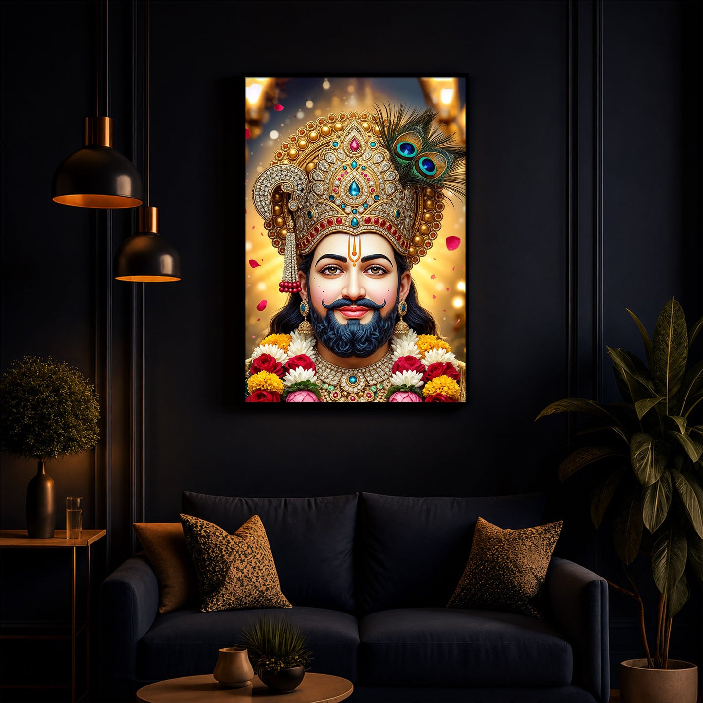 Jai Shri Shyam Modern Luxury Backlight Vertical Wall Art