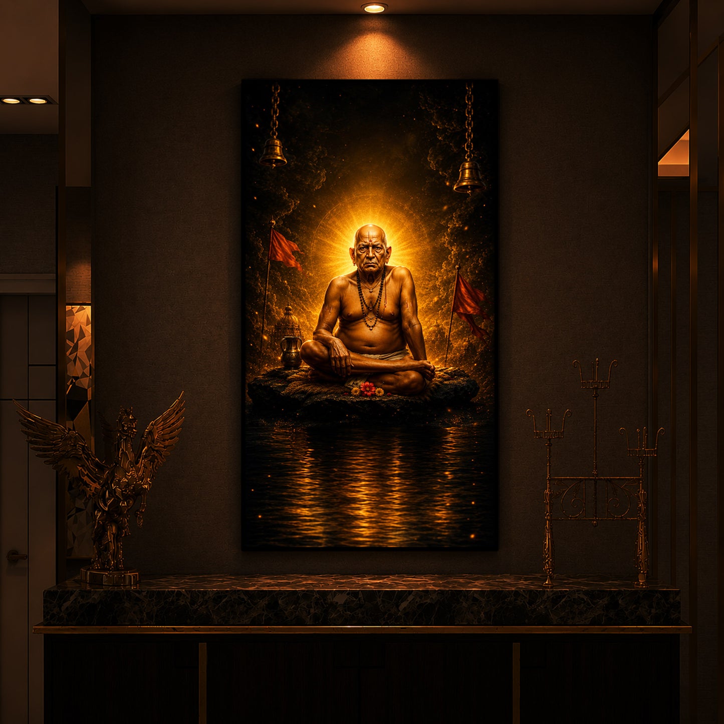 Shri Swami Samarth Maharaj Modern Luxury Backlight Vertical Wall Art
