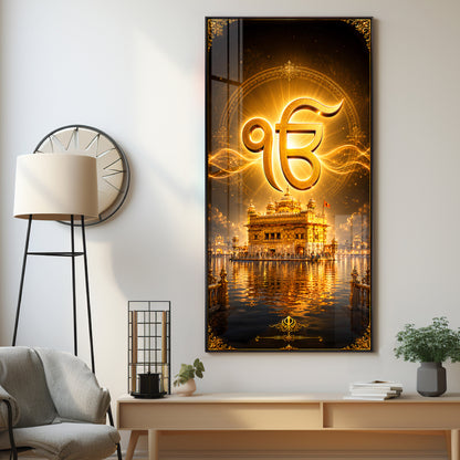 Golden Temple With Ek Onkar Premium Acrylic Vertical Wall Art