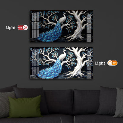 Peacock With Blue Feather Modern Luxury Backlight Horizontal Wall Art